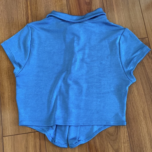 Blue Cropped Button Up Shirt - Picture 2 of 8